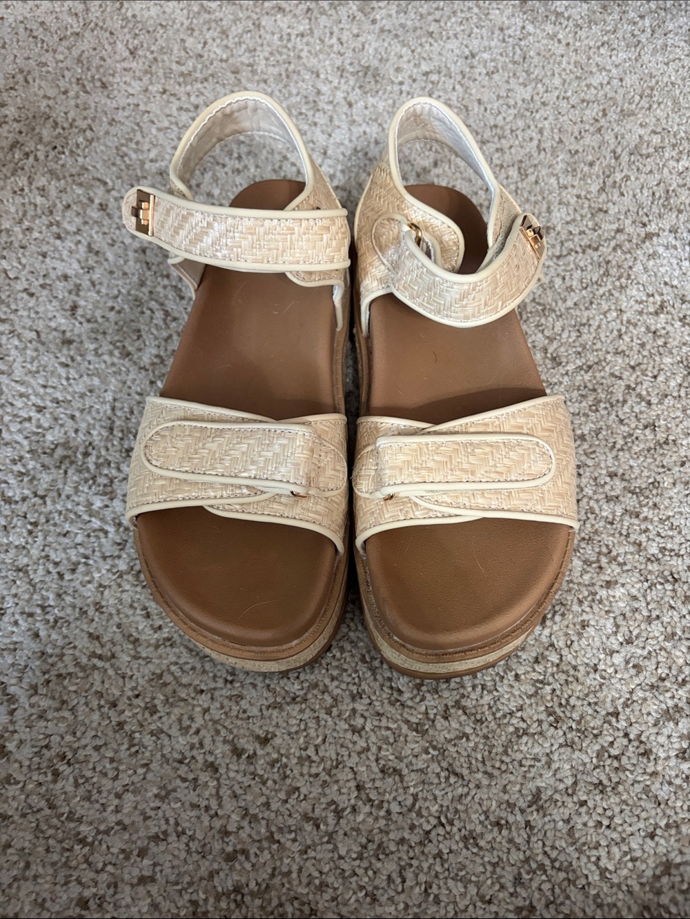 SO Beige Woven Strap Platform Sandals